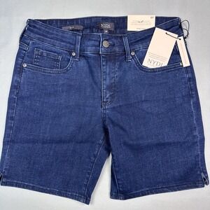 NYDJ Shorts Womens 8 Petite Blue Dark Wash Denim Ella Arise Lift‎ Tuck Straight